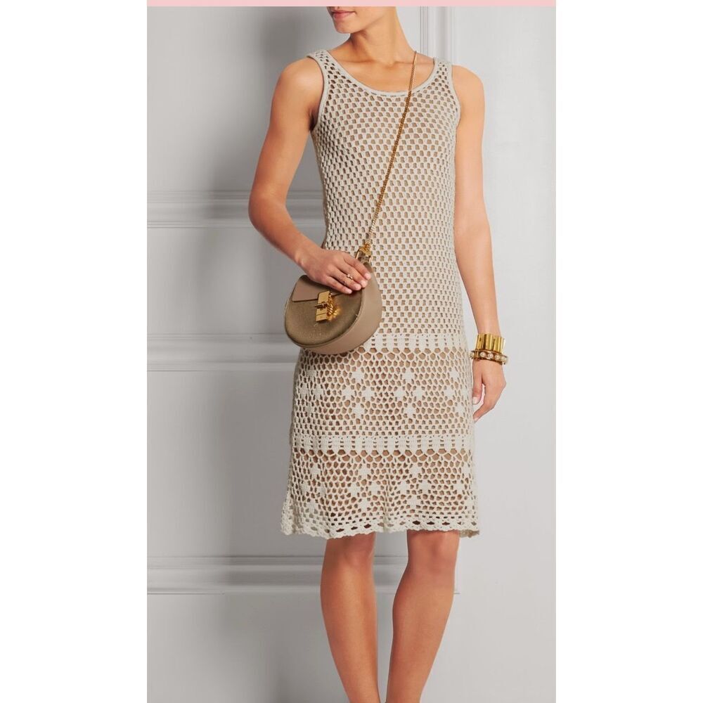 MICHAEL KORS Knit Ivory Dress knee length sleeves cotton with underdress